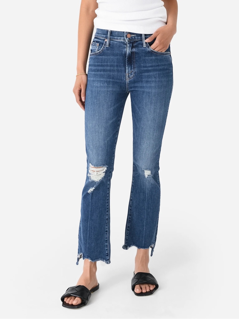 MOTHER Denim The Insider Crop Step Fray Jeans Wicked Wildflower Kick Flare Sz 24